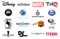 the logos of various video game companies on a black background
